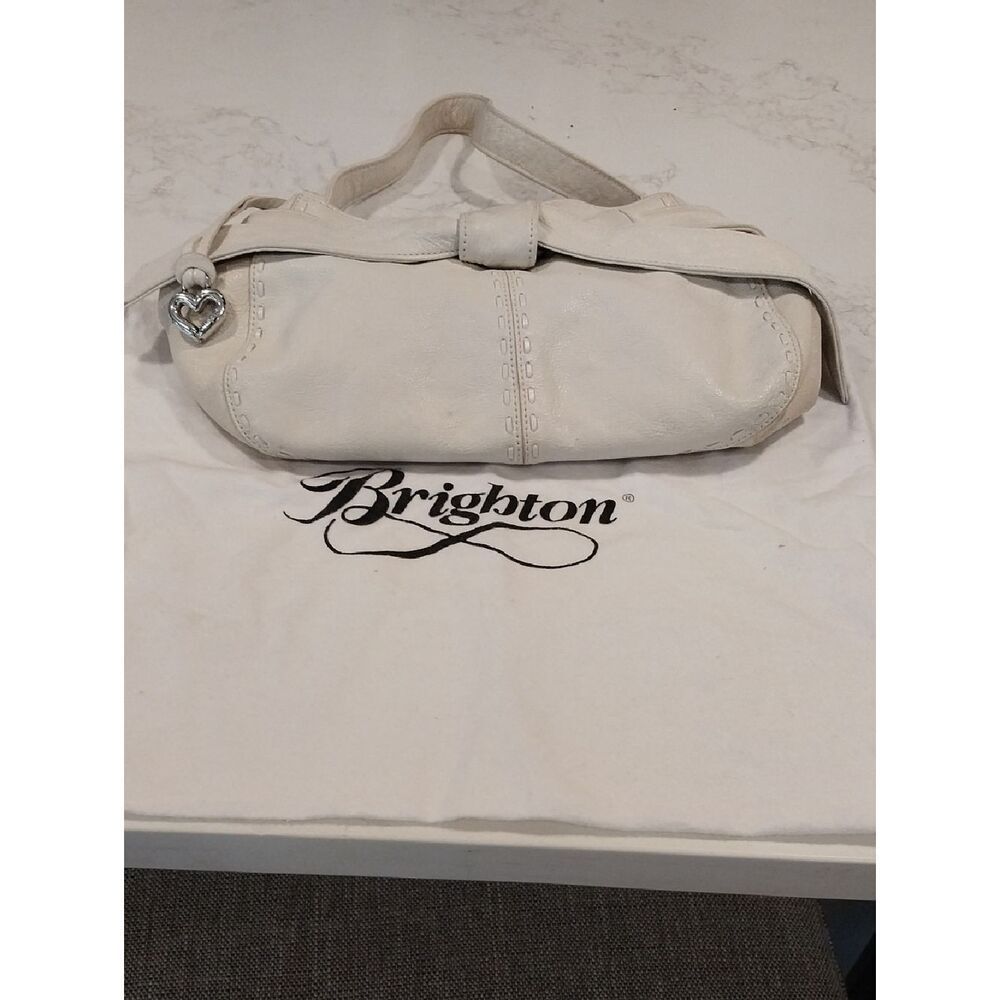 Brighton Off-White Leather Shoulder Bag with Heart Charm..New But NO TAG.